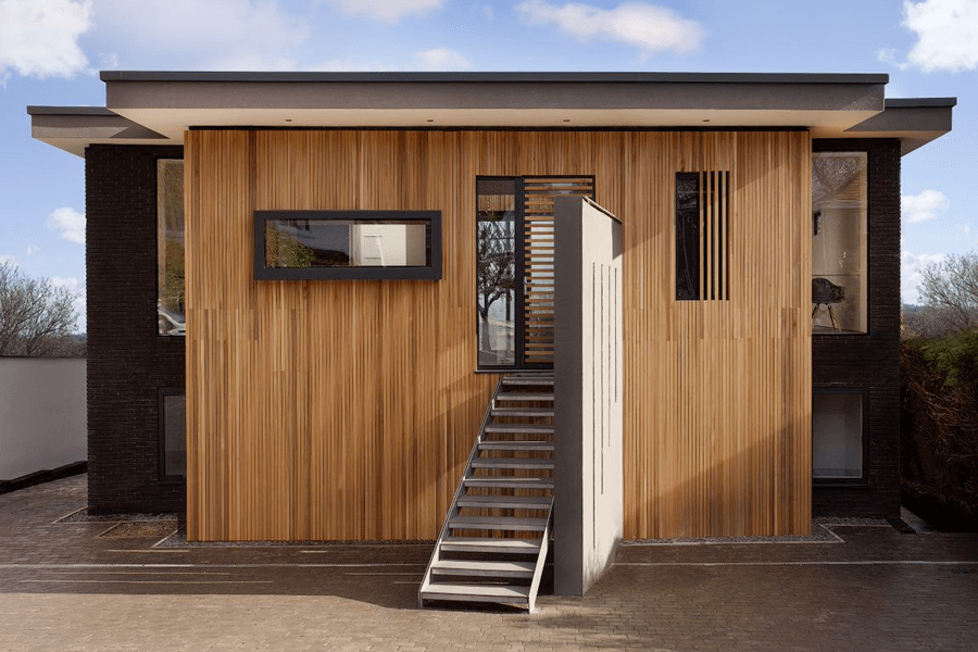 entrance door external with connecting stairs front angle