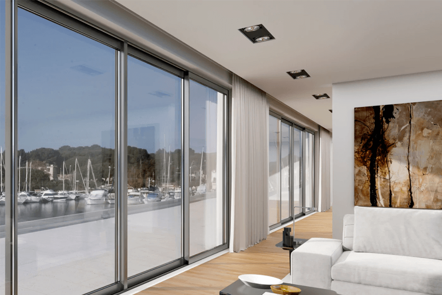 living room white sliding doors