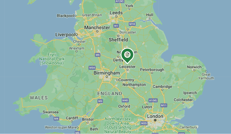 map pointing to Leicester