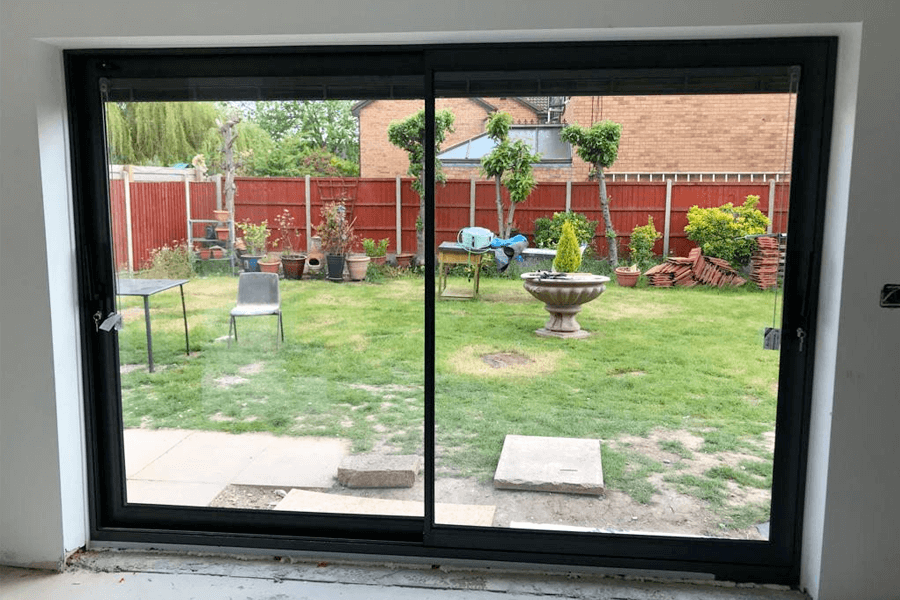 black aluminum slim sliding door interior