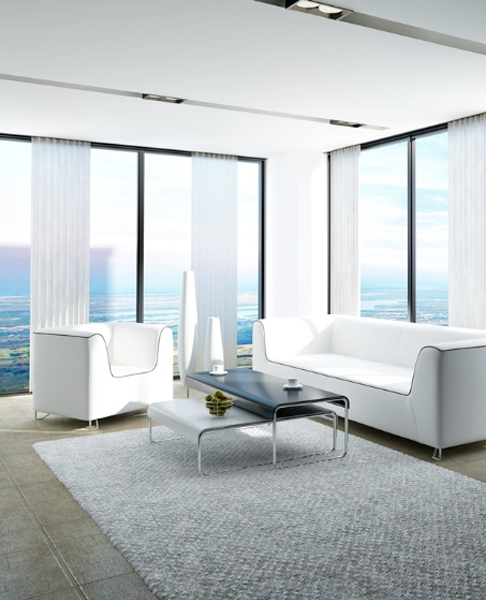 interior white furniture with black aluminum windows