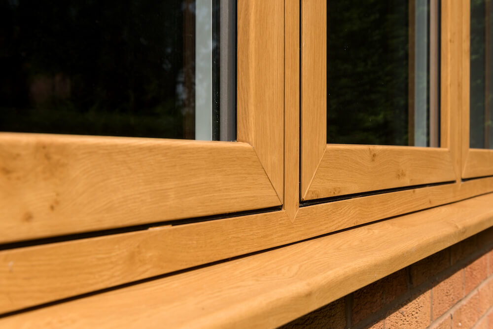 oak uPVC flush sash modus close up left angle